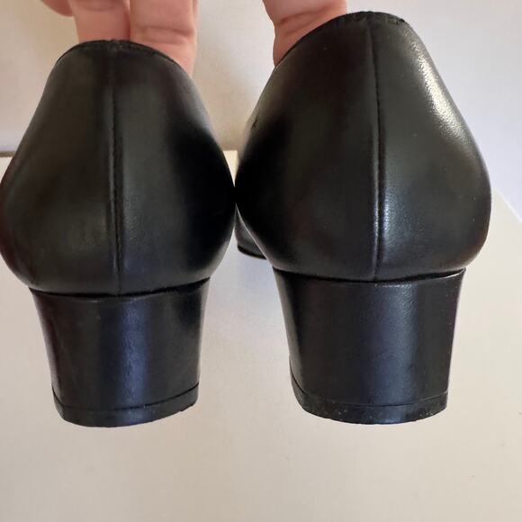 Salvatore Ferragamo Black Leather Nero Nappa Kid Pump Block Heels Italy 8.5 - Picture 7 of 12